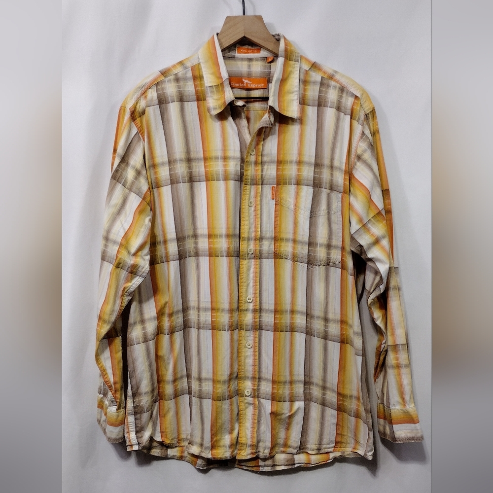 Limited Express Stripped Button-Up Shirt Mens 42 Orange Casual Comfy Retro